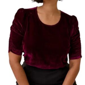 Torrid Burgundy Velvet Caterpillar Ruched Sleeve Blouse 3X